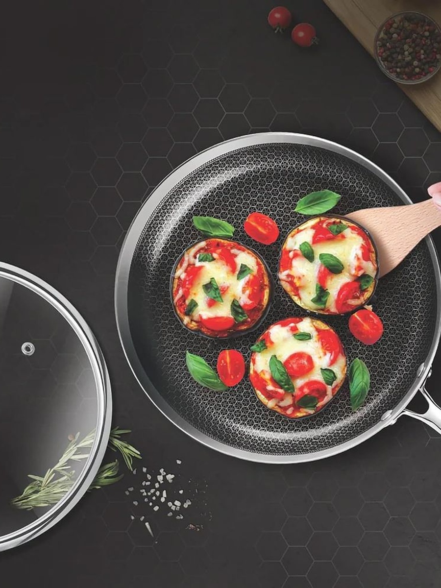 Pro Cook Triply Fry Pan With Lid 26CM - H.Comb, Silver, Stainless Steel