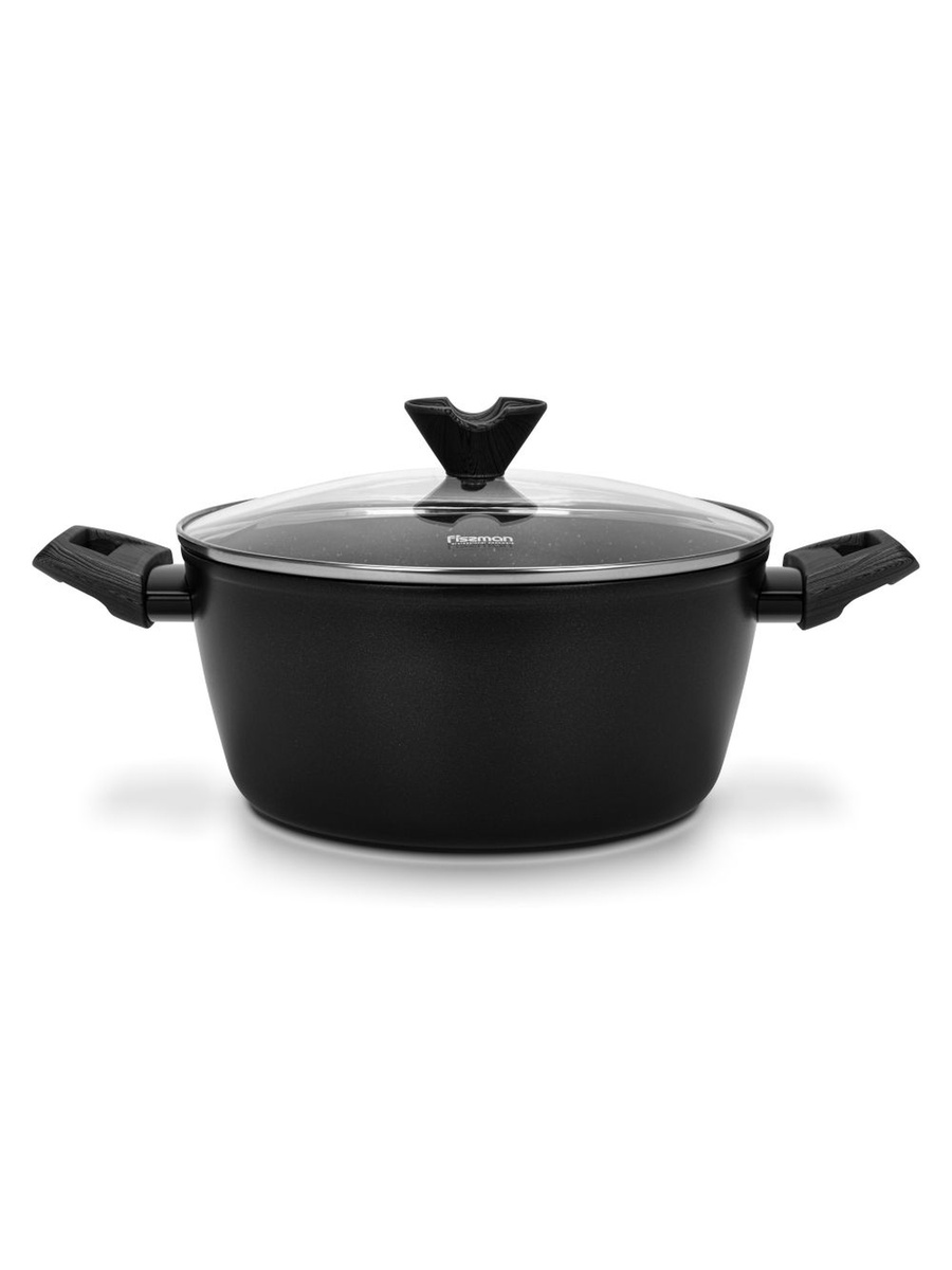 Stockpot Angela 26x13.5cm/6.5 Liter With Glass Lid, Aluminium With Non - Stick, Black