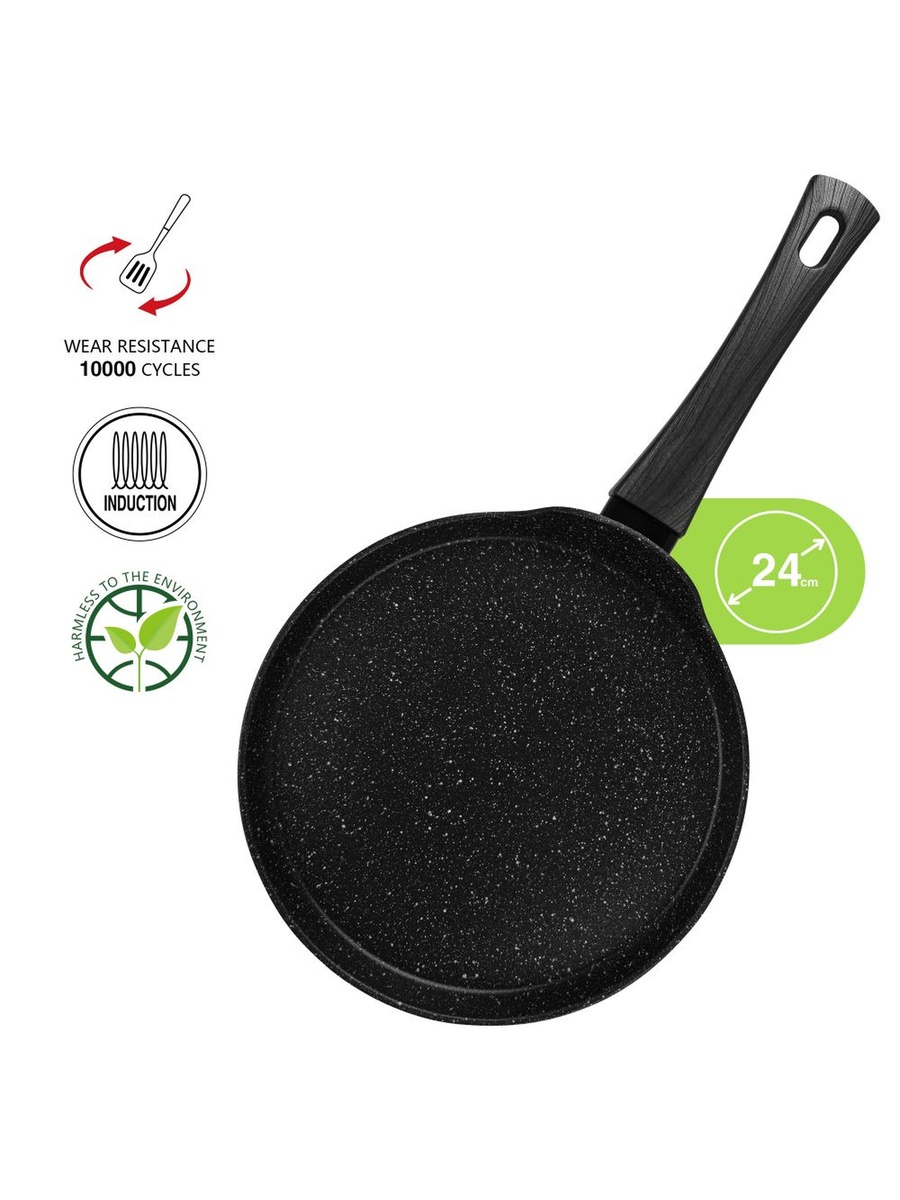Crepe Pan Angela 24 cm (Aluminium With Non - Stick Coating)14609, Black