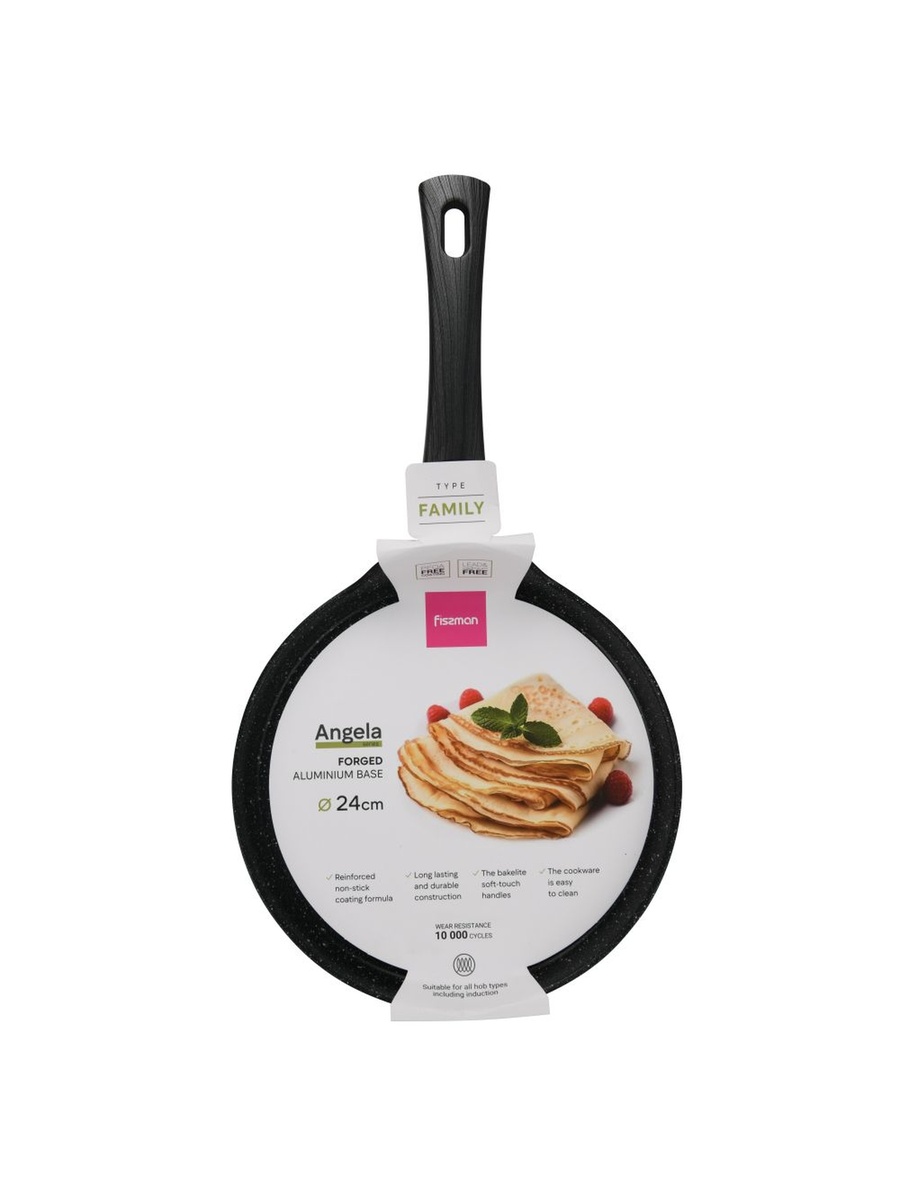Crepe Pan Angela 24 cm (Aluminium With Non - Stick Coating)14609, Black