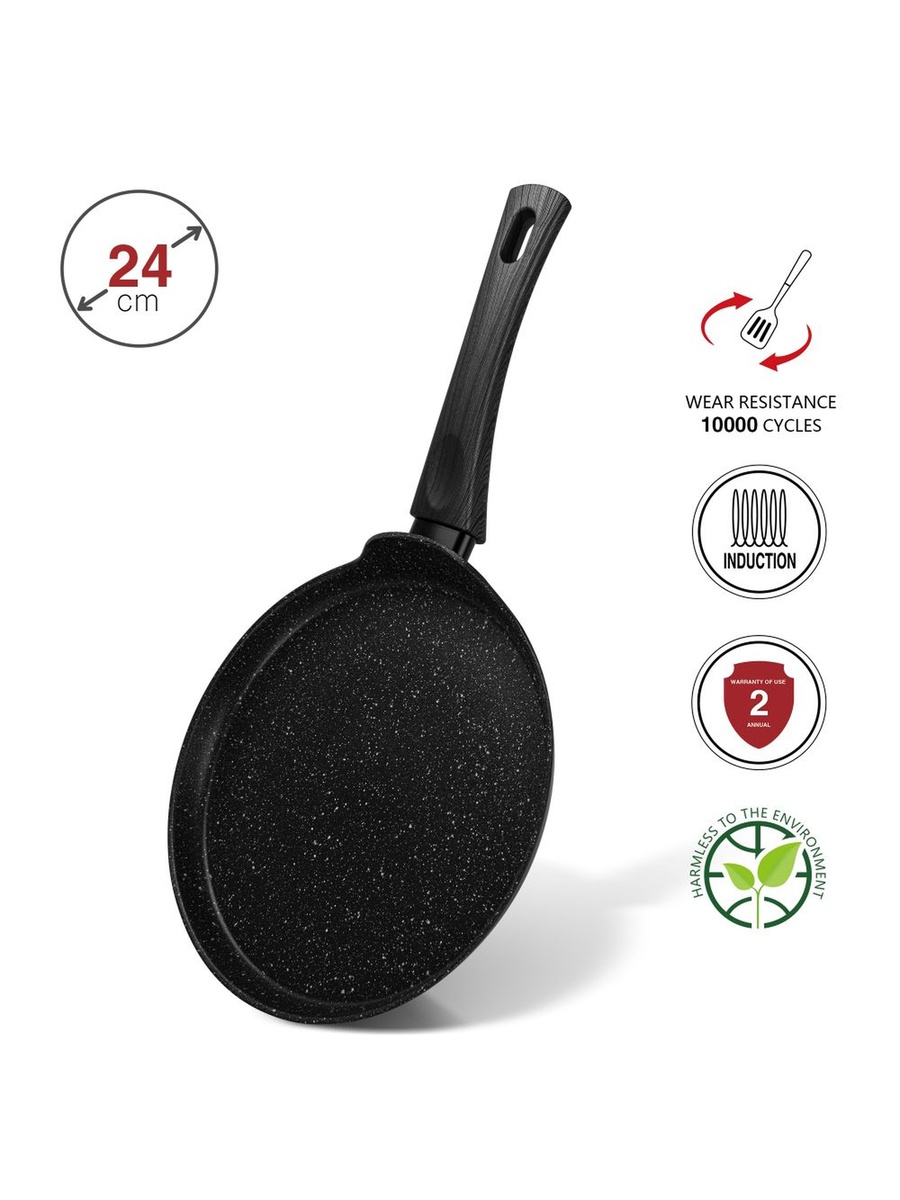 Crepe Pan Angela 24 cm (Aluminium With Non - Stick Coating)14609, Black
