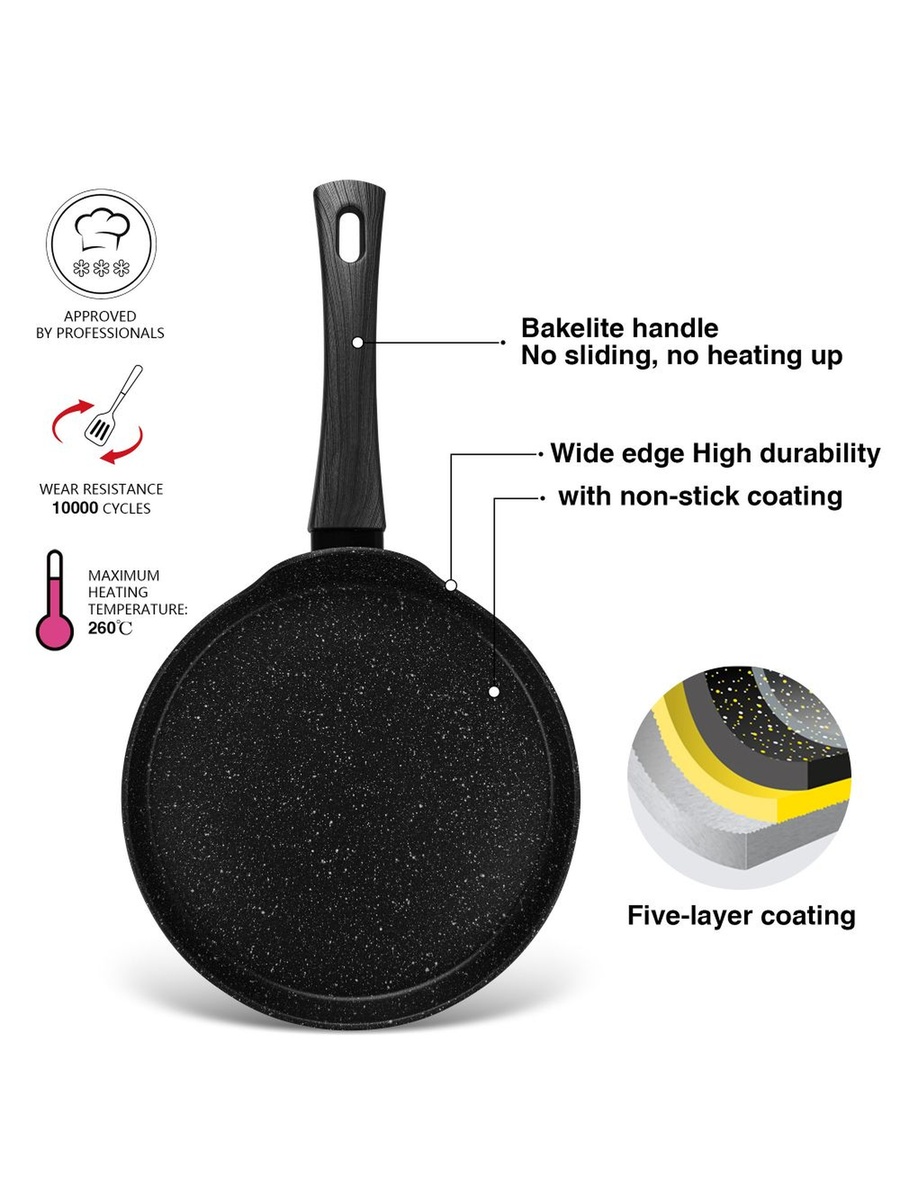 Crepe Pan Angela 24 cm (Aluminium With Non - Stick Coating)14609, Black