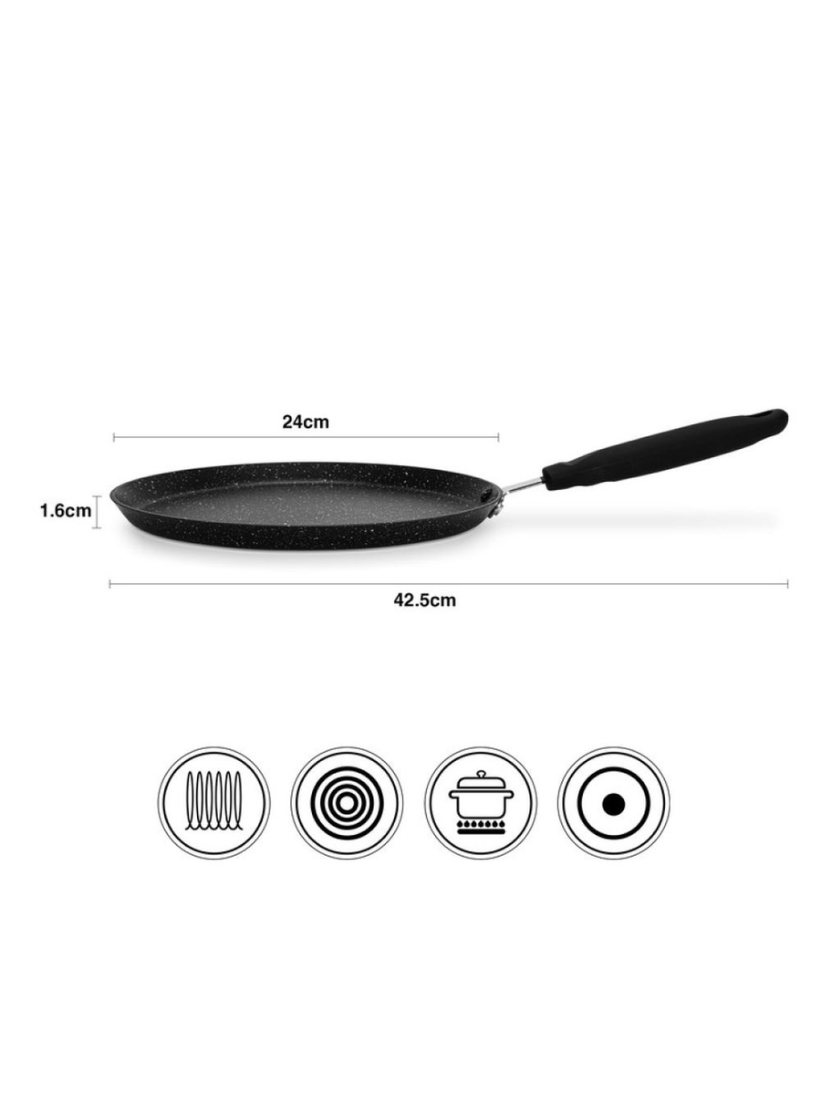 Crepe Pan Jet Black 24 cm (Aluminium With Non - Stick Coating) - 10031