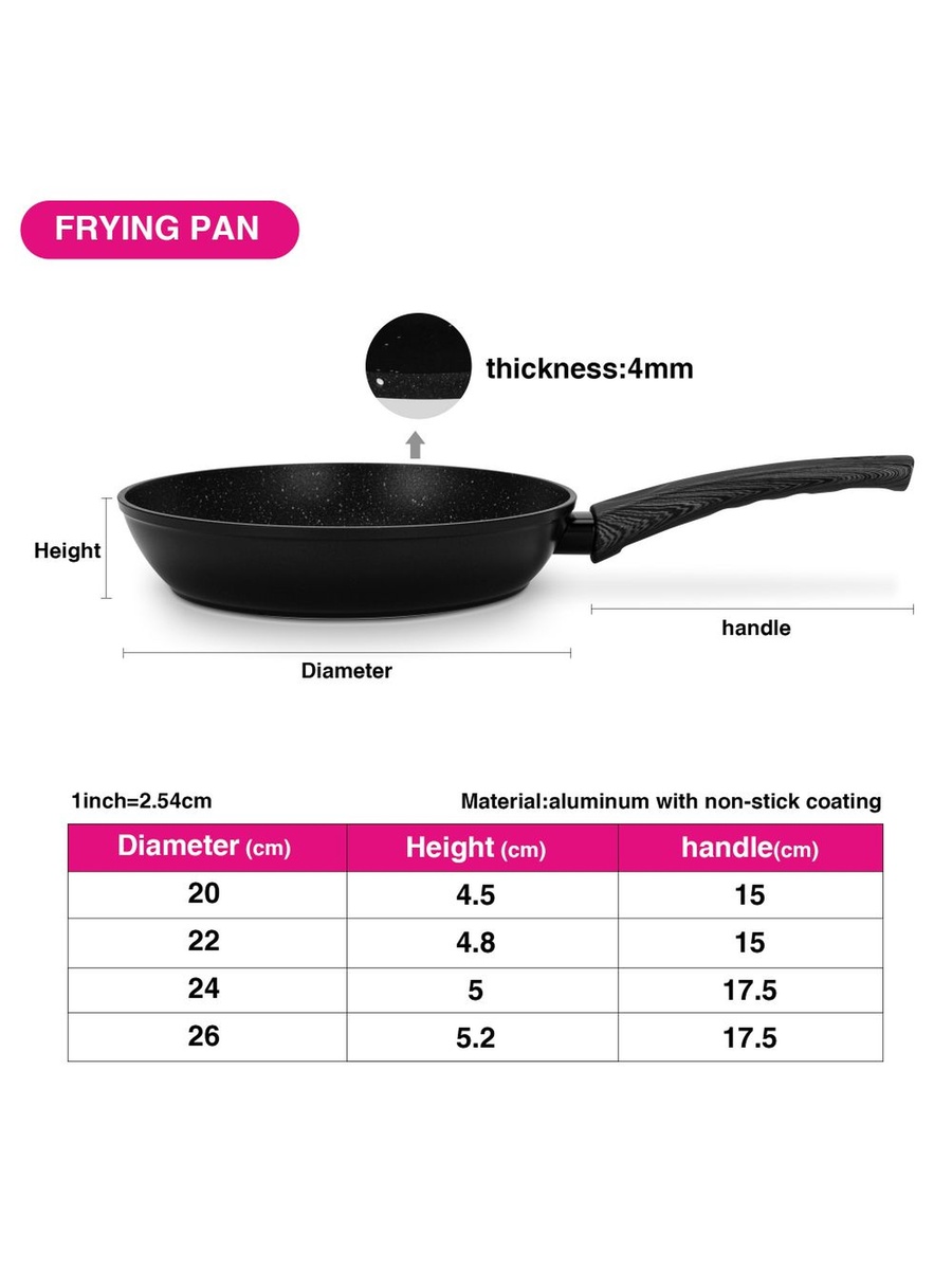 Frying Pan Angela 26x5.2cm (Aluminium With Non - Stick Coating)14603, Black