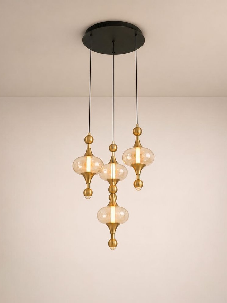 Gloss 5 - Piece Pendant Lamp Set - Metal - Brass Gold