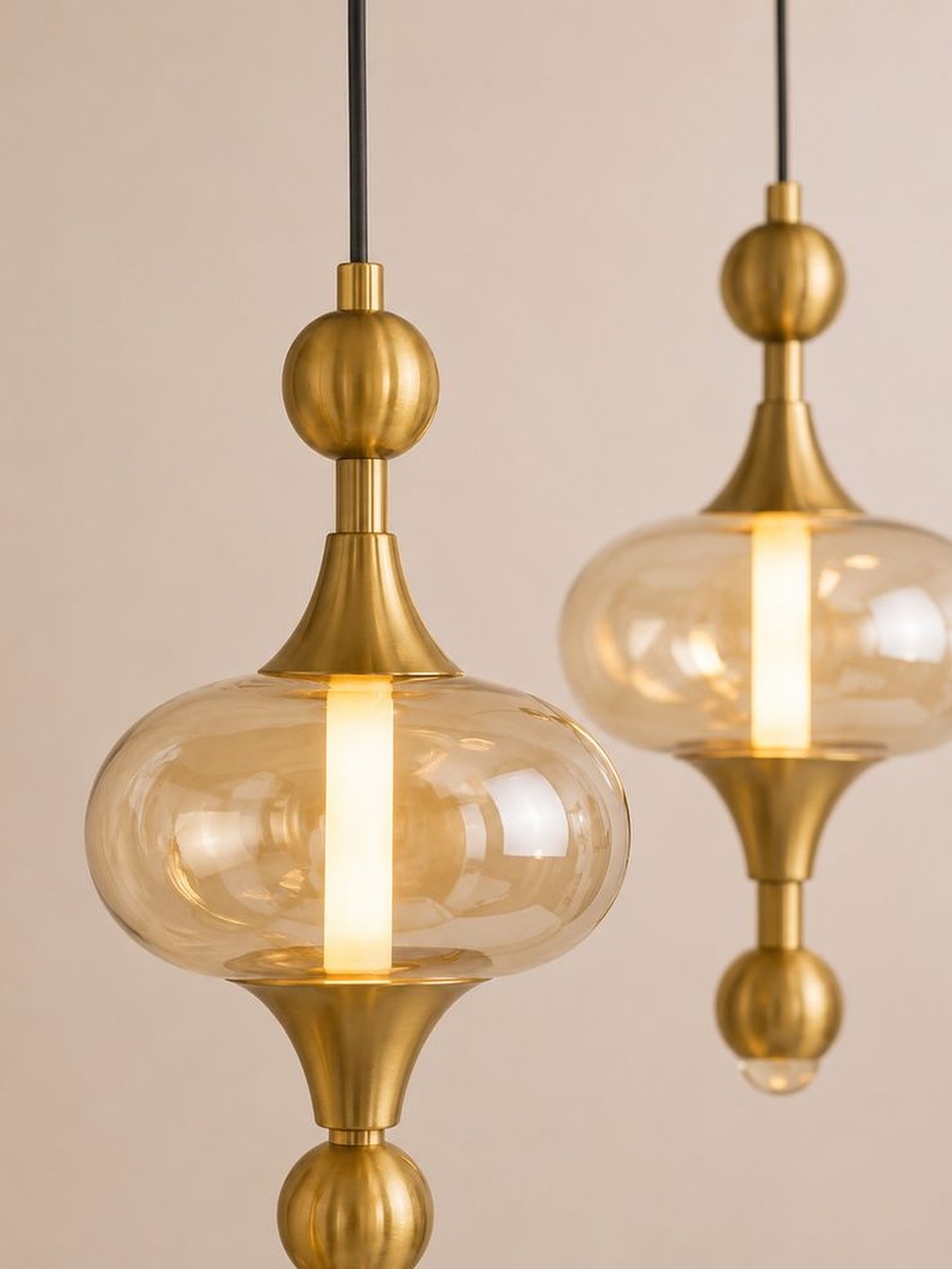 Gloss 5 - Piece Pendant Lamp Set - Metal - Brass Gold