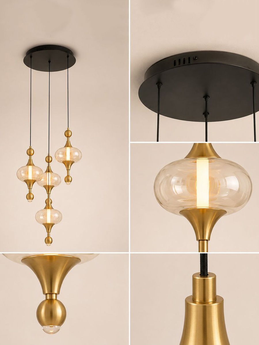 Gloss 5 - Piece Pendant Lamp Set - Metal - Brass Gold