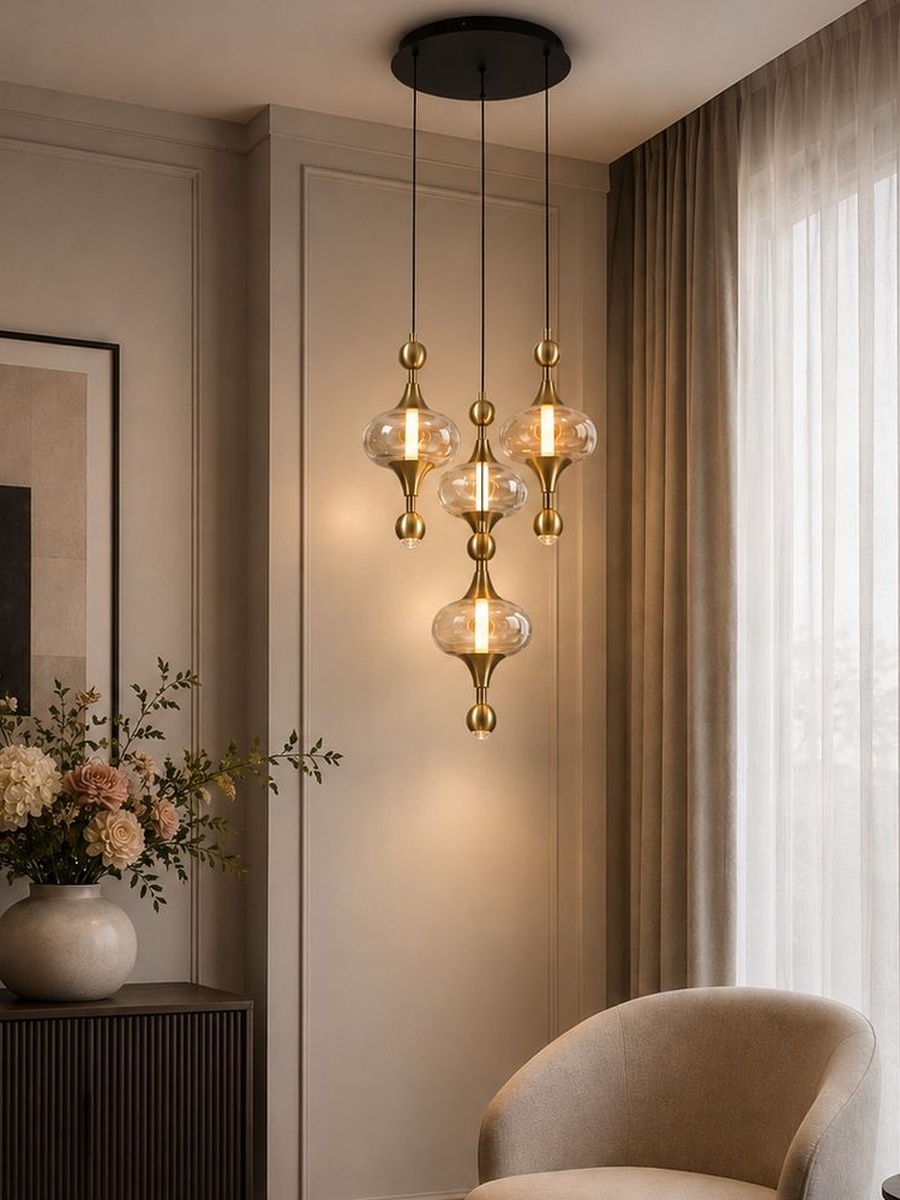Gloss 5 - Piece Pendant Lamp Set - Metal - Brass Gold