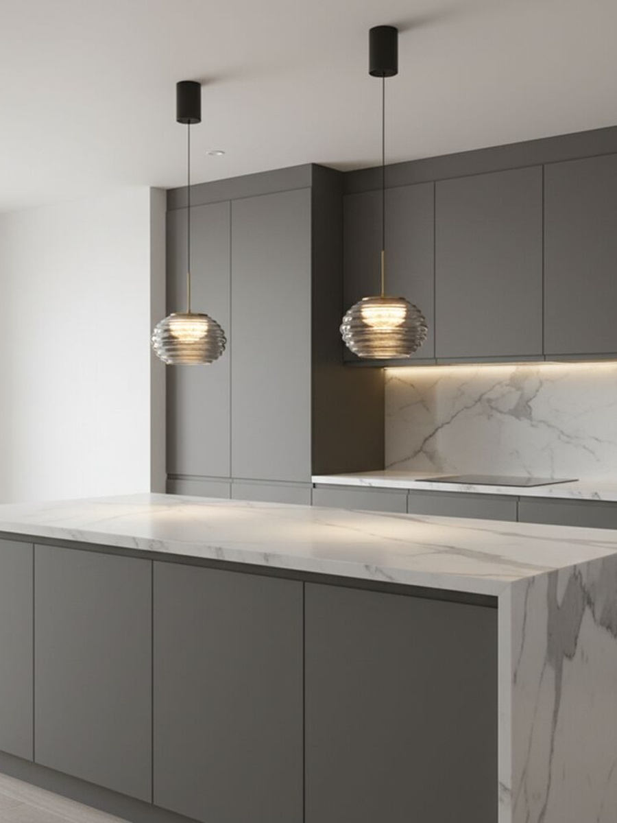 Asher Pendant Lamp - Metal And Glass - Smoke Grey