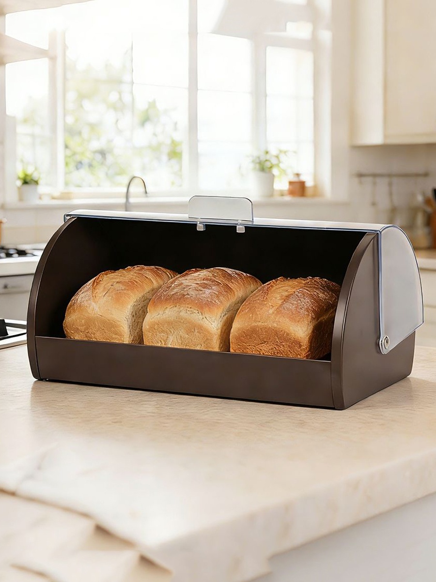 Bistro Bliss Bread Box-38x27x18.5cm, Brown, Stainless Steel