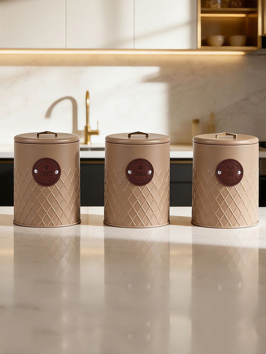 Bistro Bliss 3 - Piece Metal Storage Set-1250Ml, Brown