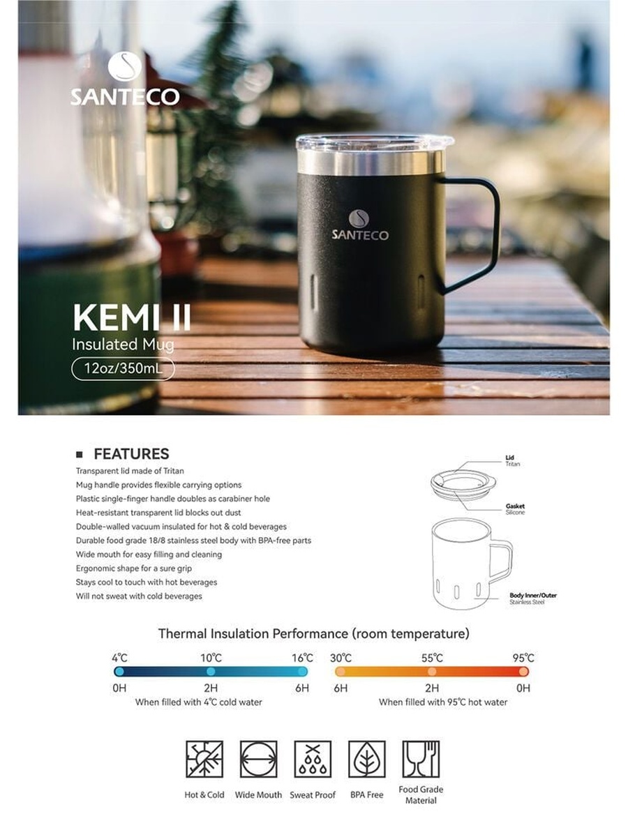 Kemi Ii Mug-350ml, Carbon Black, Stainless Steel