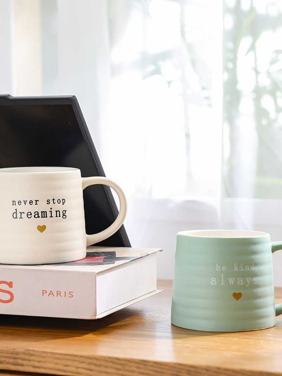 2 - Piece New Bone China Mug Set - White/Mint Green, 8.6x9.6x8.6cm