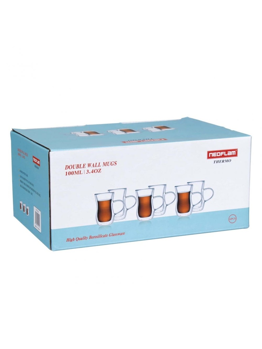 6 - Piece Double Wall Borosilicate Glass Set-100ml, White