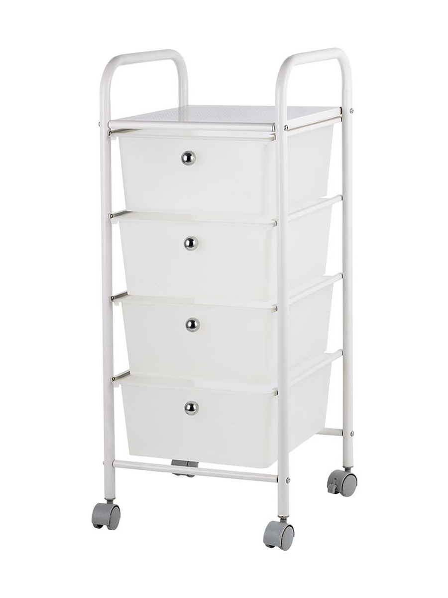 Atticus 4 - Tier Storage Cart With Drawer - 34x32.5x80.5cm, White, Overall - 34x32.5x80.5cm