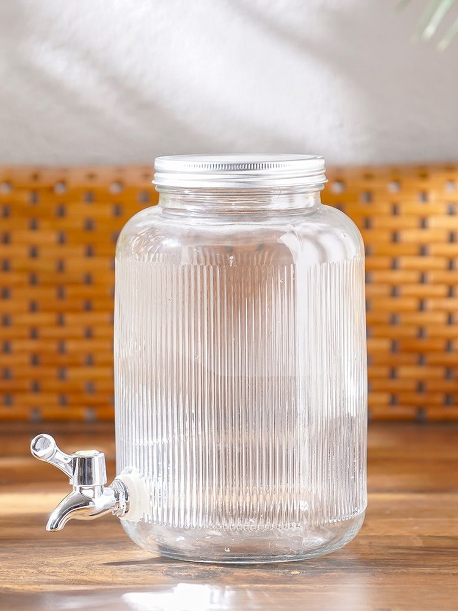Adrian Glass Beverage Dispenser Jar - 4 L, Clear, Storage Jar For Kitchen Pantry Countertop And Food Organization