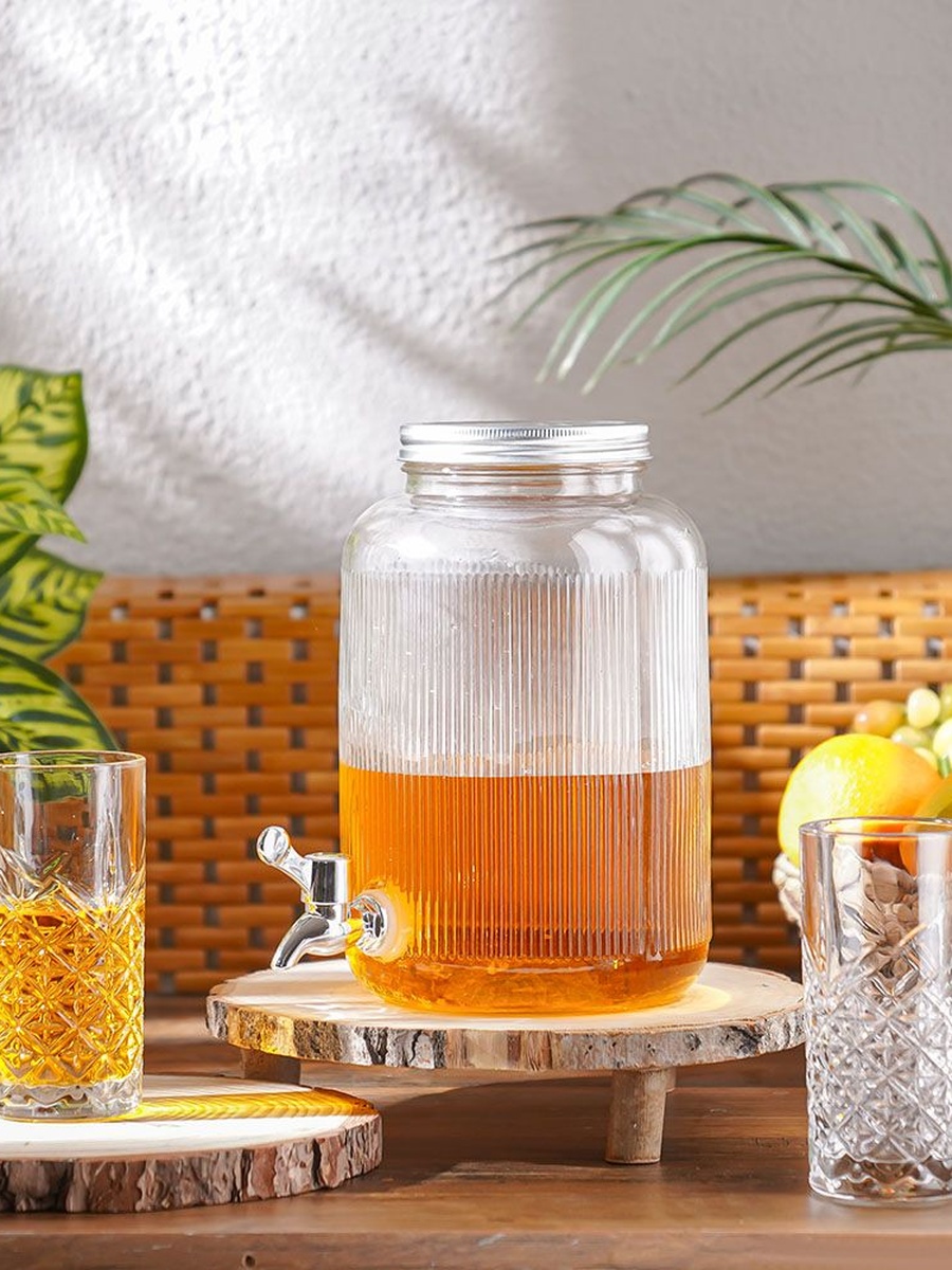 Adrian Glass Beverage Dispenser Jar - 4 L, Clear, Storage Jar For Kitchen Pantry Countertop And Food Organization