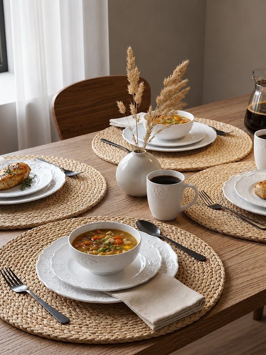 Apollo 16 - Piece Geometric Embossed Porcelain Dinner Set - Serves 4, White, New Bone China