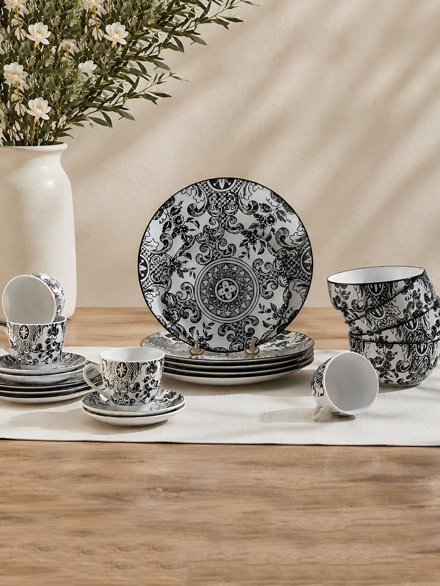 Angelika 20 - Piece Porcelain Dinner Set - Black - Serves 4, Dinnerware Set For Family Meals Dining Table And Guest Serving
