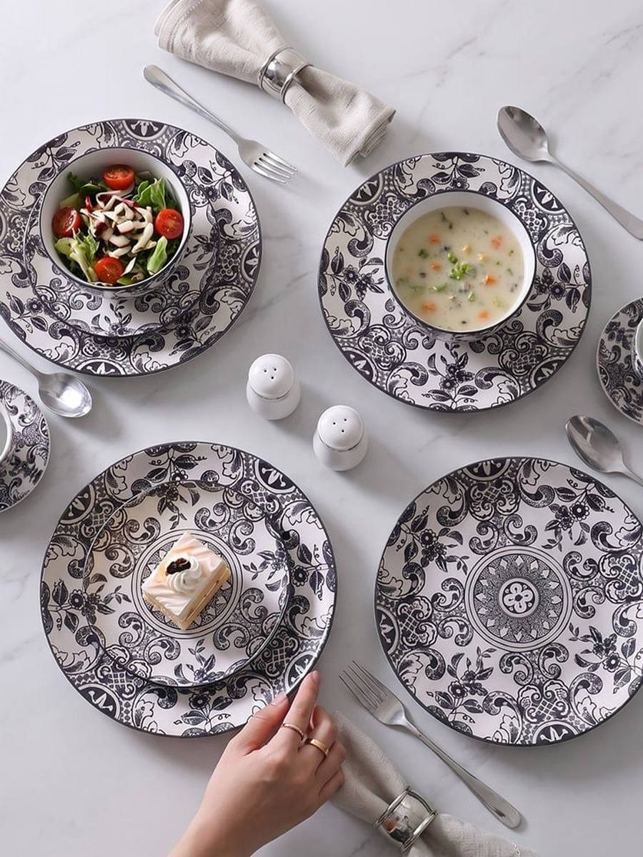 Angelika 20 - Piece Porcelain Dinner Set - Black - Serves 4, Dinnerware Set For Family Meals Dining Table And Guest Serving