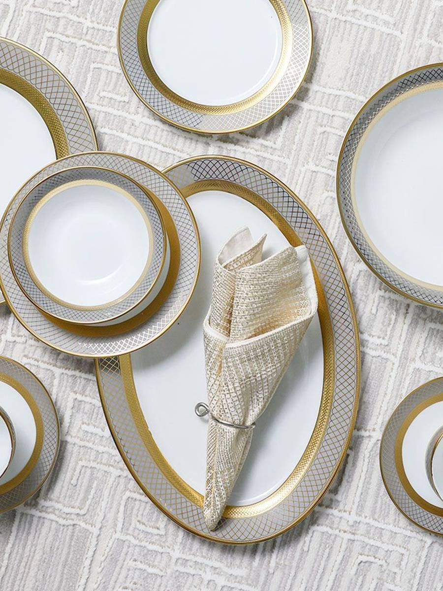 Royal Feast 44 - Piece Fine Porcelain Dinner Set - Serve 8, Gold, Dinnerware Set For Family Meals Dining Table And Guest Serving
