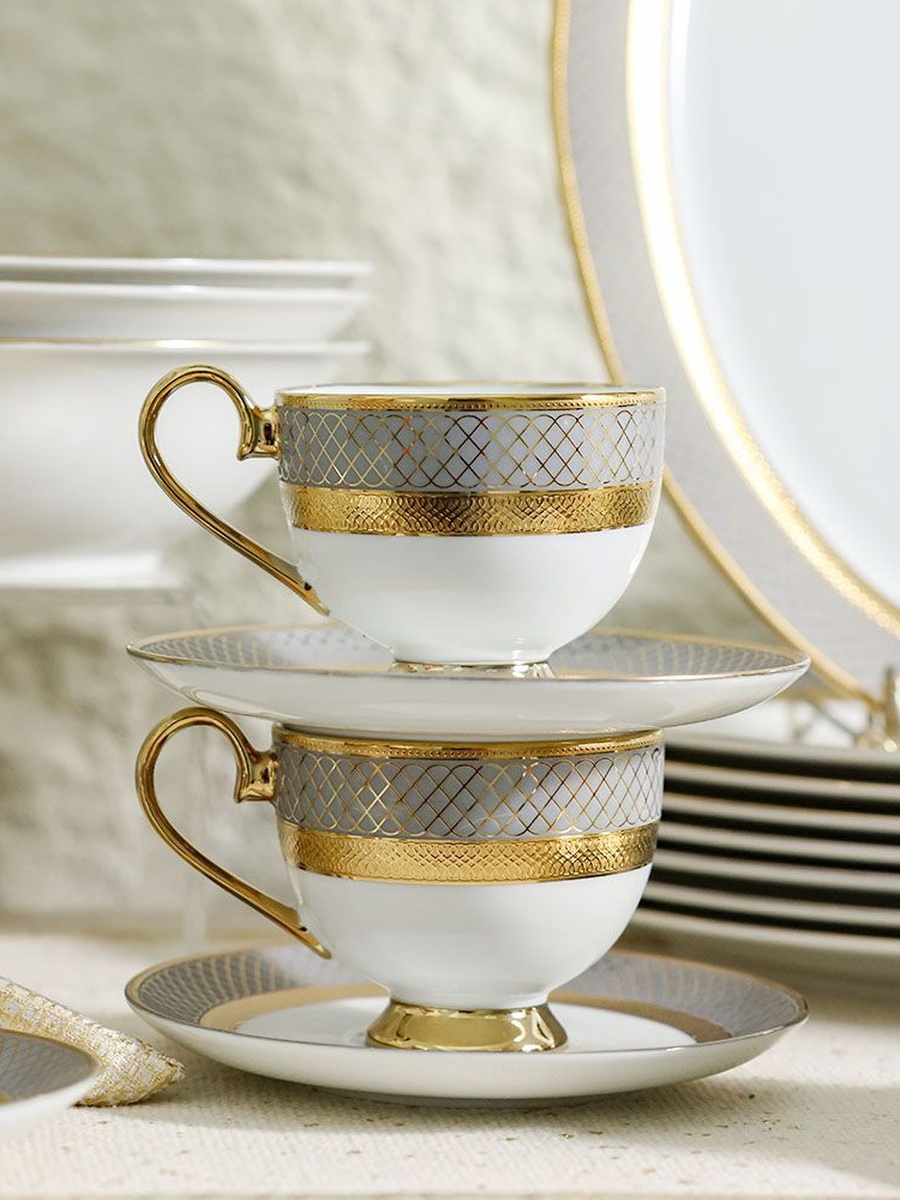 Royal Feast 44 - Piece Fine Porcelain Dinner Set - Serve 8, Gold, Dinnerware Set For Family Meals Dining Table And Guest Serving