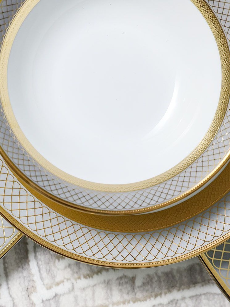 Royal Feast 44 - Piece Fine Porcelain Dinner Set - Serve 8, Gold, Dinnerware Set For Family Meals Dining Table And Guest Serving