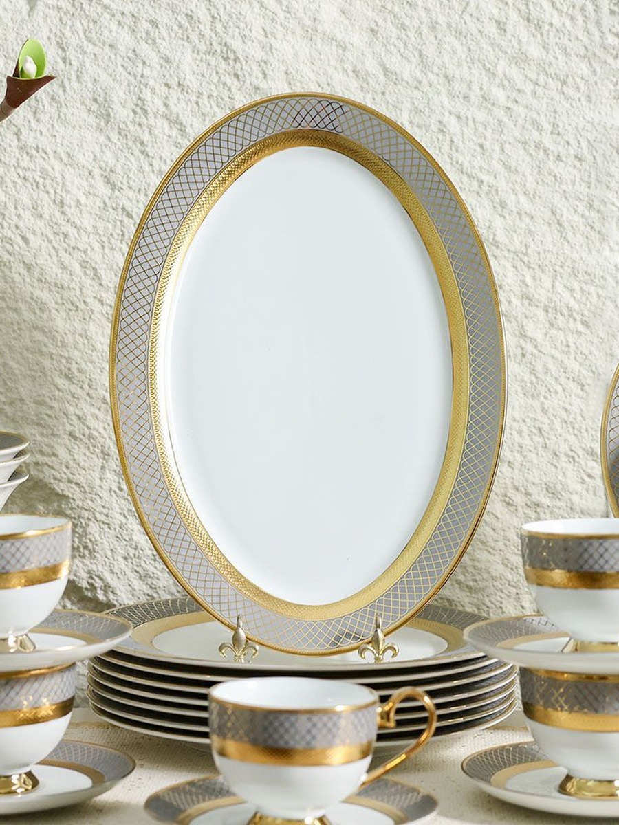 Royal Feast 44 - Piece Fine Porcelain Dinner Set - Serve 8, Gold, Dinnerware Set For Family Meals Dining Table And Guest Serving