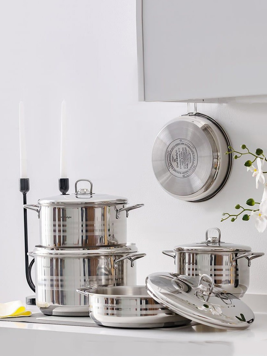 Chef's Delight 9 - Piece Stainless Steel Cookware Set, Silver, Cookware Set For Home Kitchen Meal Preparation And Daily, Product Code 812000407195