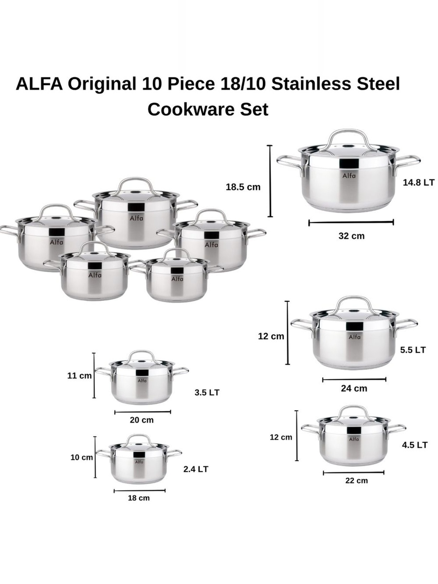 Chef's Delight Alfa 10 - Piece Stainless Steel Cookware Set, Multi Color, Cookware Set For Home Kitchen Meal Preparation And Daily Cooking