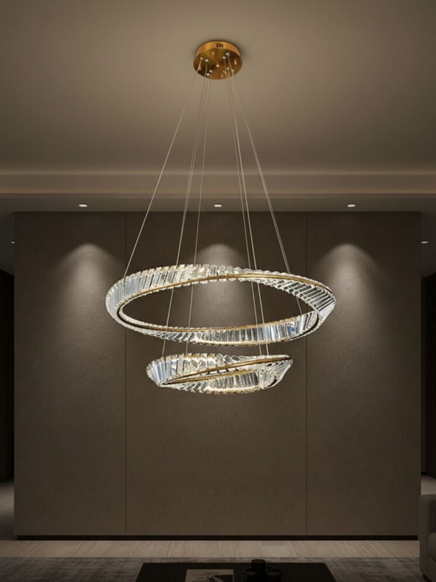 Zamara Modern Crystal Chandelier With 3 Color Dimmable Light 60+40 cm - Gold
