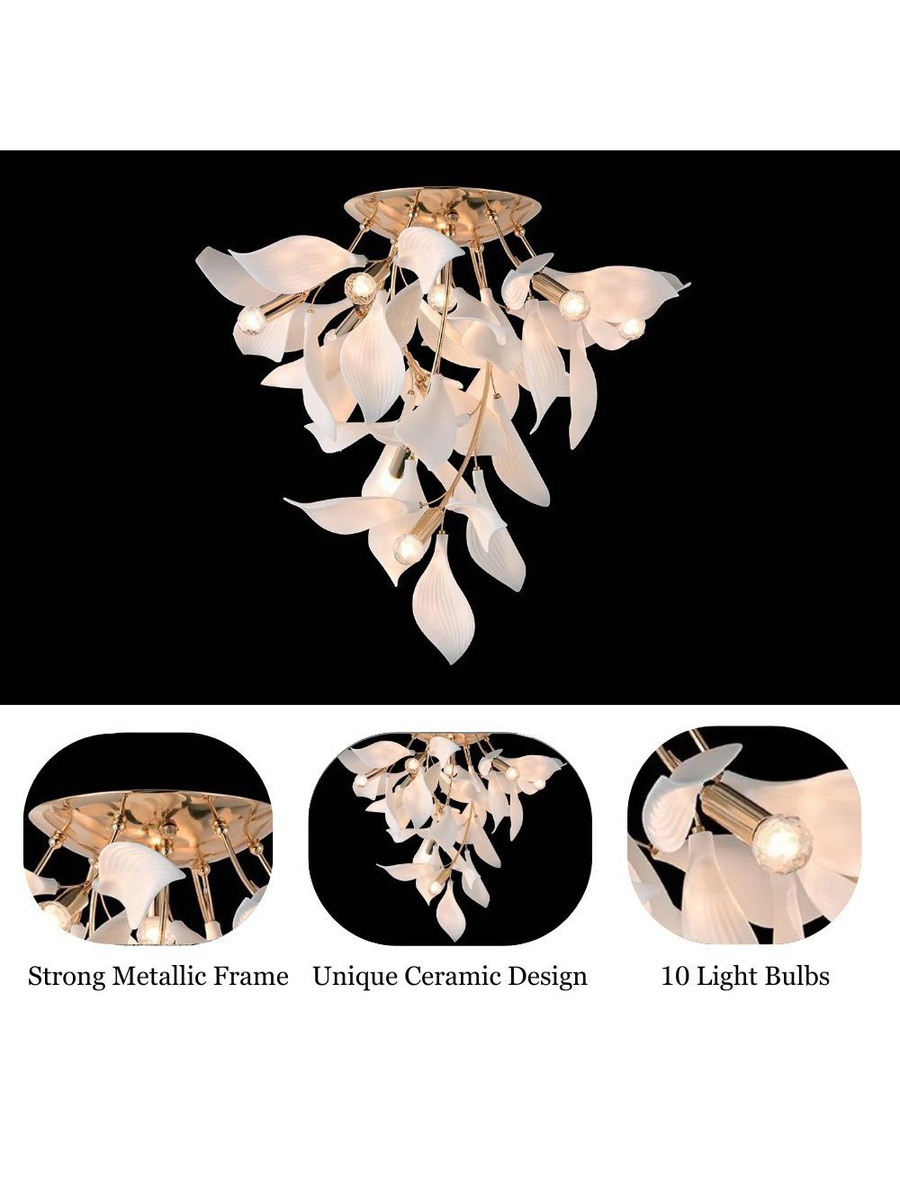 Cecilia Flushmount - Metal+Crystal - White/Gold, Ceramics