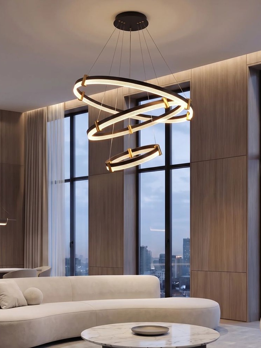 Cales LED Tired Chandelier 3 Color Dimmable With Adjustable Height And Shape, Black, 80cm, Iron