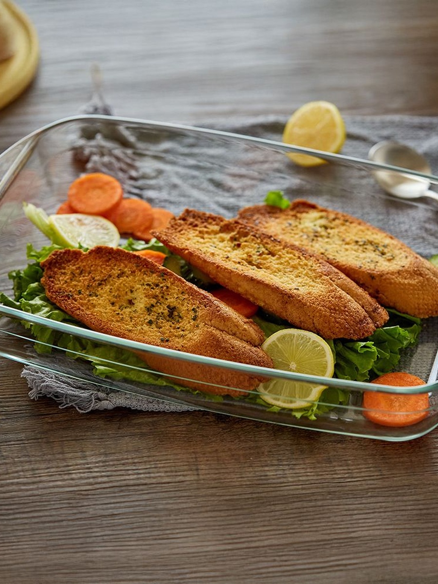 Neoflam Borosilicate Rectangle Baking Tray-2600ML, Silver, Borosilicate Glass, Bakeware Piece For Oven Baking Serving And Daily Use