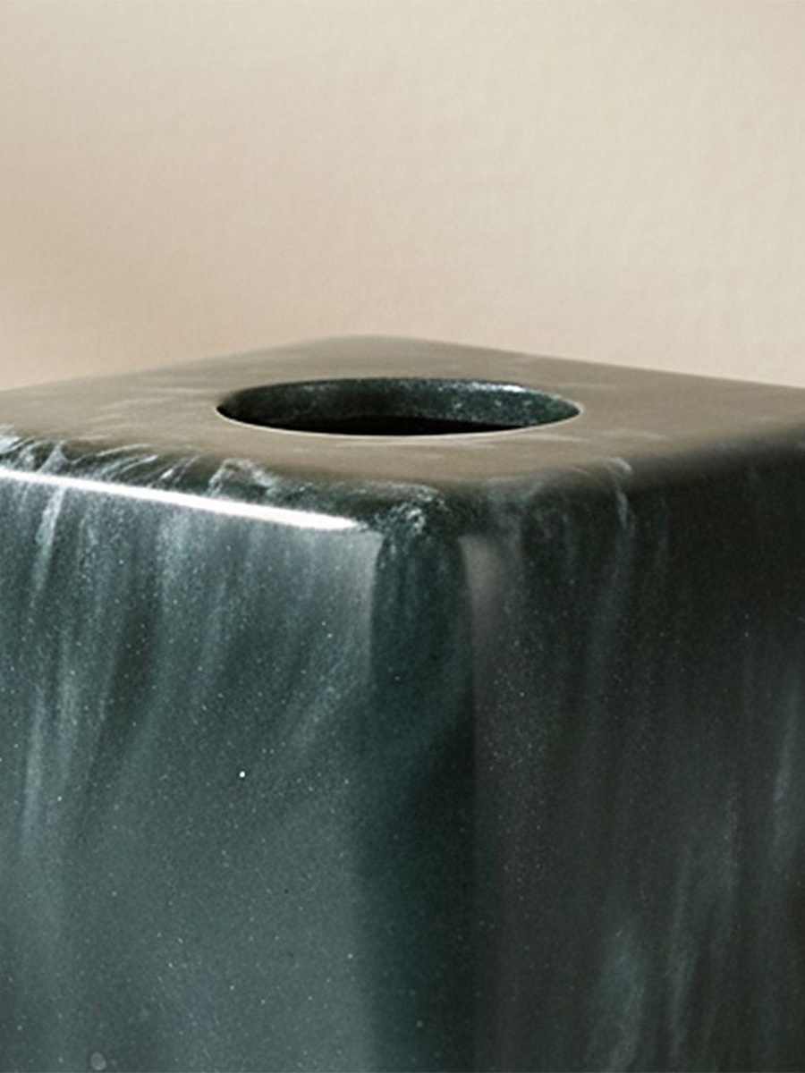 Velora Resin Square Shape Tissue Box 15x15x15cm Dark Green, Dark Green Marble Look, Bathroom Accessory For Vanity Toilet Area Storage And Daily Use