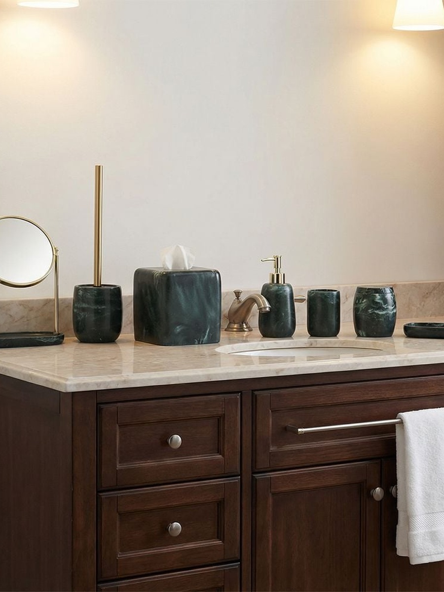 Velora Resin Square Shape Tissue Box 15x15x15cm Dark Green, Dark Green Marble Look, Bathroom Accessory For Vanity Toilet Area Storage And Daily Use