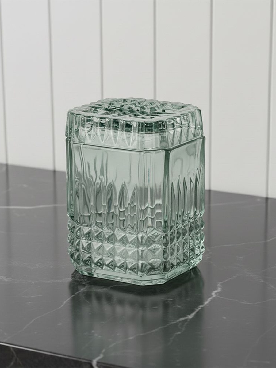 Velora Glass Cotton Jar 8.5x8.5x11.7cm Green, Storage Jar For Kitchen Pantry Countertop And Food Organization