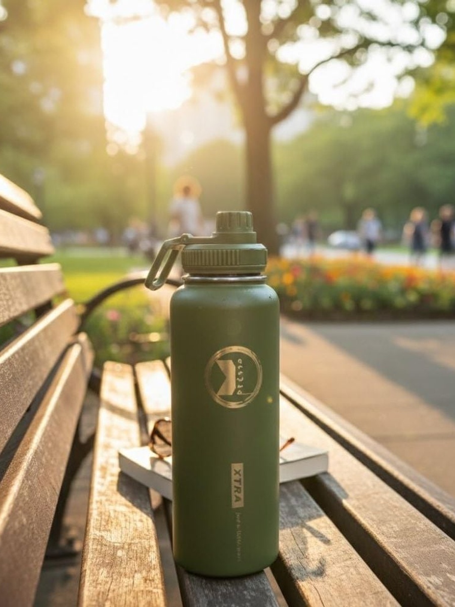 Xtra Stainless Steel Double Wall Vacuum Bottle With 4Lids, 1180ml, Green, Bottle For Home Kitchen Travel Office And Daily Hydration