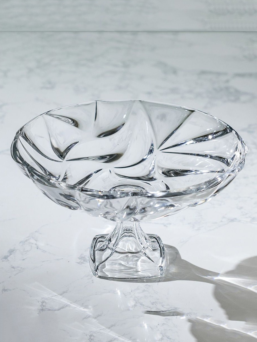 Mondo Bugatti Large Shallow Bowl on Foot 32 cm, Clear, 66.30x33.20x44.80cm, Glass, Bowl For Serving Dining Table Kitchen And Everyday Meals