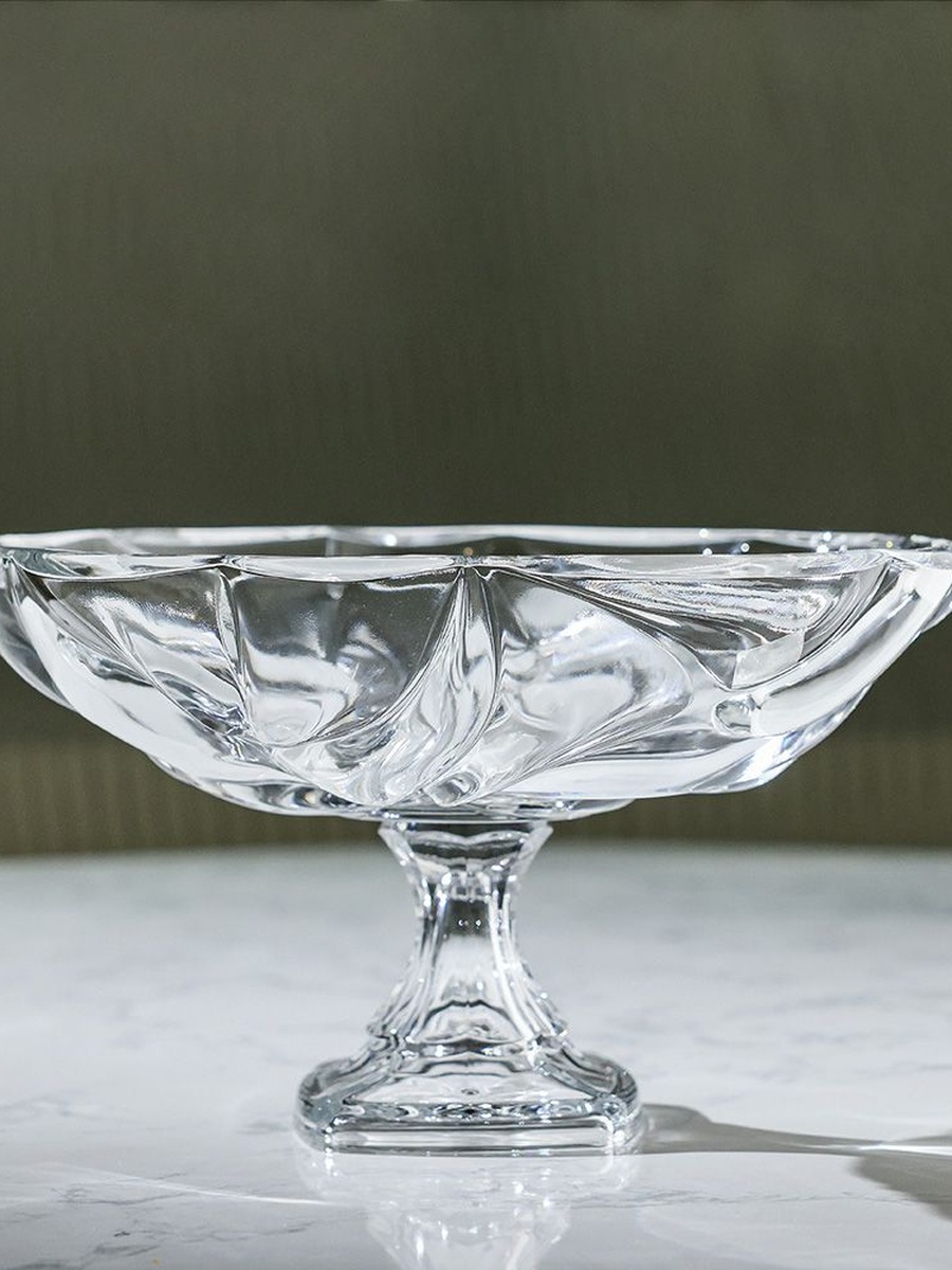 Mondo Bugatti Large Shallow Bowl on Foot 32 cm, Clear, 66.30x33.20x44.80cm, Glass, Bowl For Serving Dining Table Kitchen And Everyday Meals