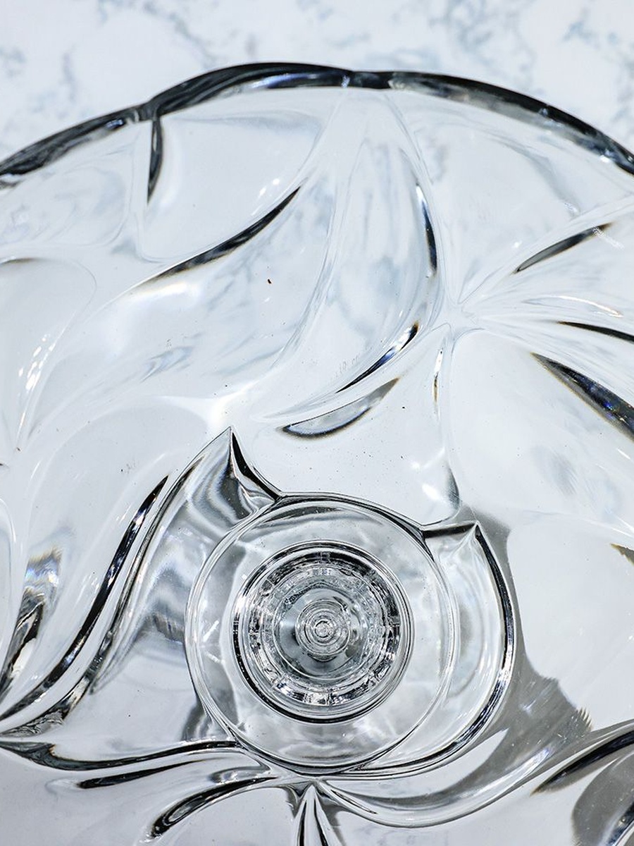 Mondo Bugatti Large Shallow Bowl on Foot 32 cm, Clear, 66.30x33.20x44.80cm, Glass, Bowl For Serving Dining Table Kitchen And Everyday Meals