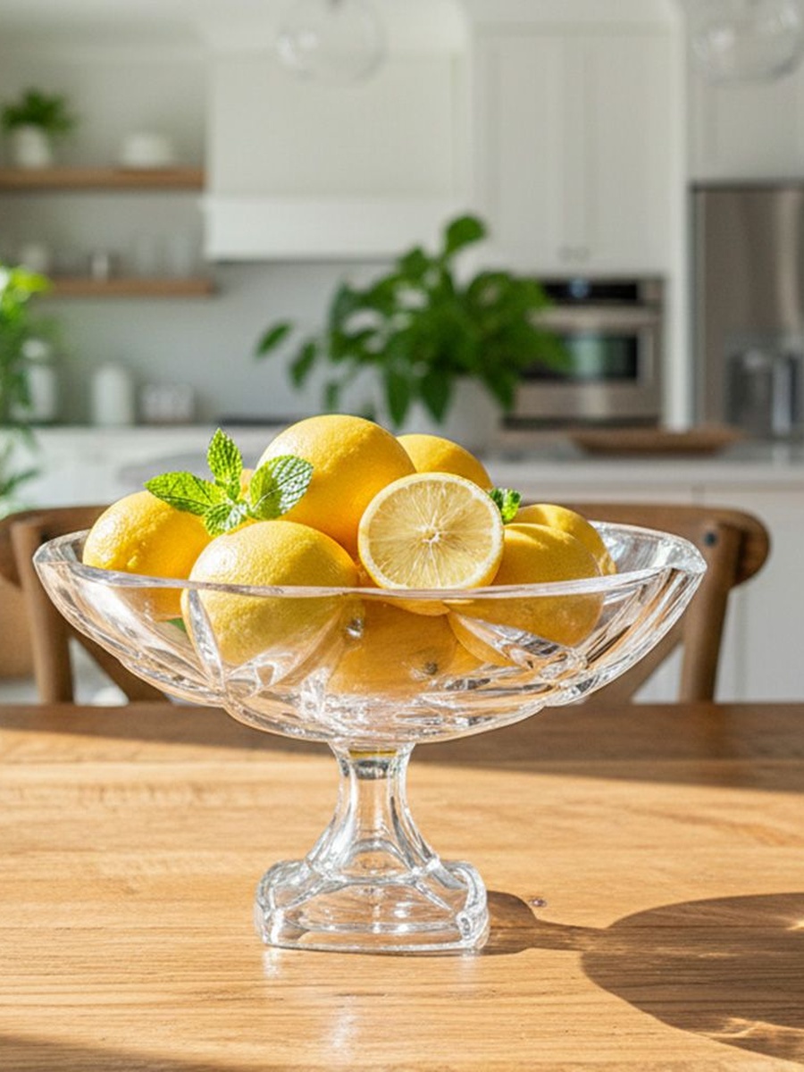 Mondo Bugatti Large Shallow Bowl on Foot 32 cm, Clear, 66.30x33.20x44.80cm, Glass, Bowl For Serving Dining Table Kitchen And Everyday Meals