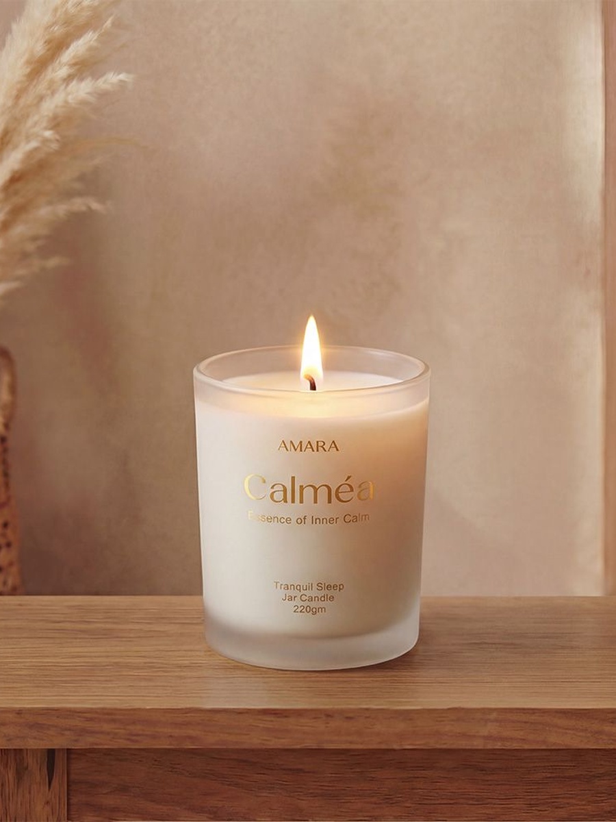 Amara Calmea (220G) Tranquil Sleep Jar Candle, Pearl White, Glass And Wax, Decorative Candle For Home Fragrance Tabletop And Ambience