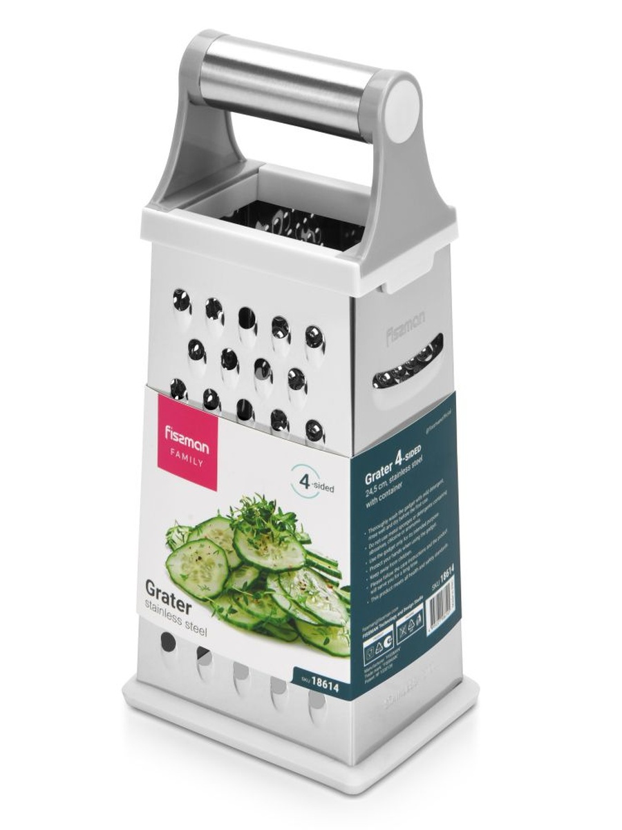 Fissman 9.5 Inch 4 - Sided Grater 24.5 cm (Stainless Steel)18614, Silver, Kitchen Tool For Food Preparation Cooking Serving And Everyday Tasks