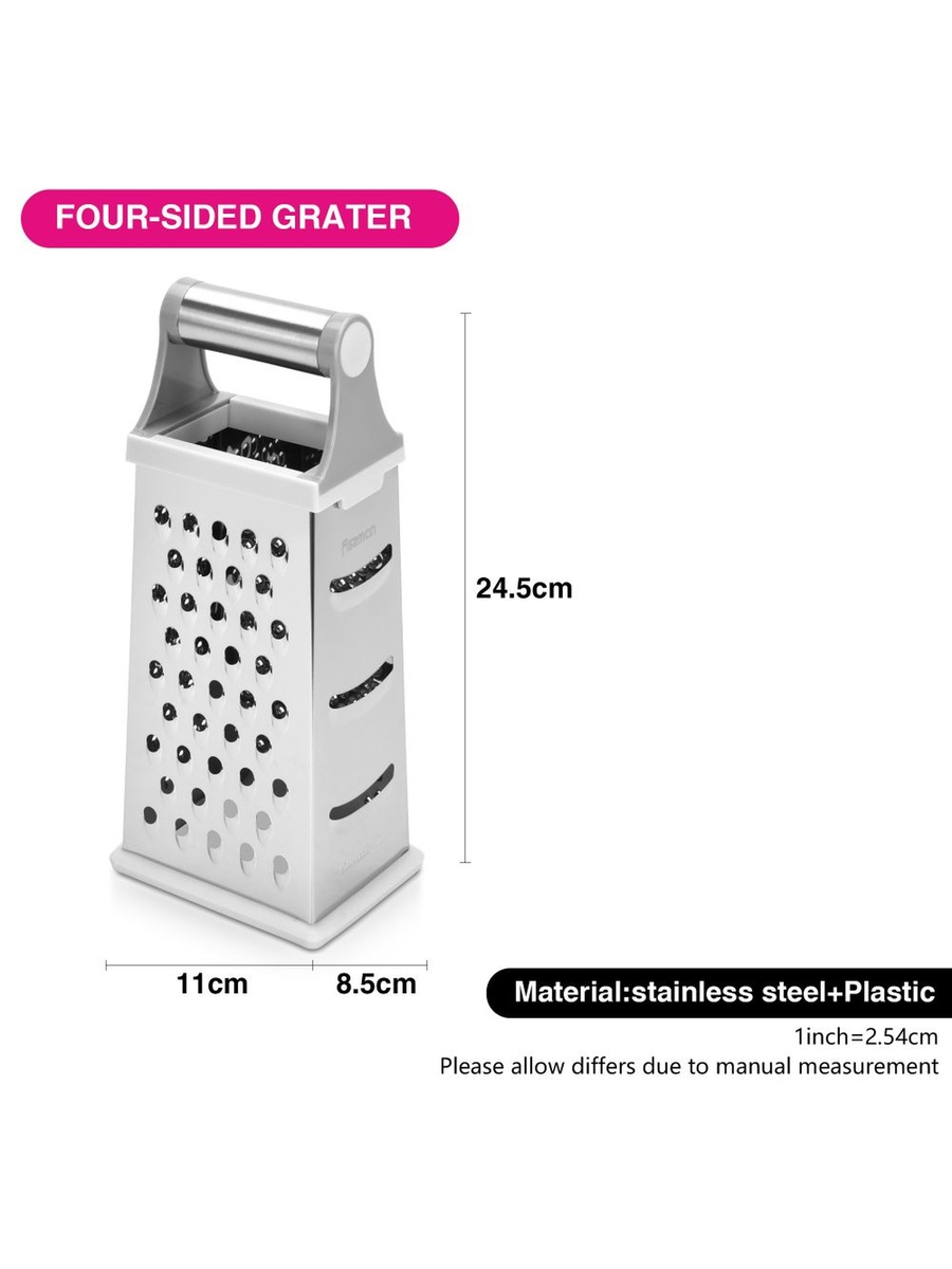 Fissman 9.5 Inch 4 - Sided Grater 24.5 cm (Stainless Steel)18614, Silver, Kitchen Tool For Food Preparation Cooking Serving And Everyday Tasks