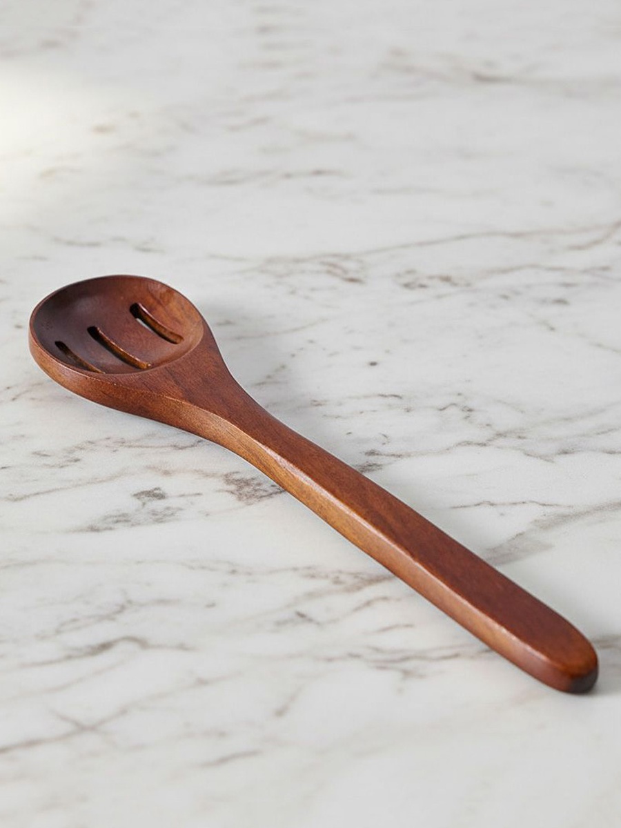 Chef's Delight Slotted Ladle Acacia Wood 7x30x2cm, Oak, Kitchen Tool For Food Preparation Cooking Serving And Everyday Tasks