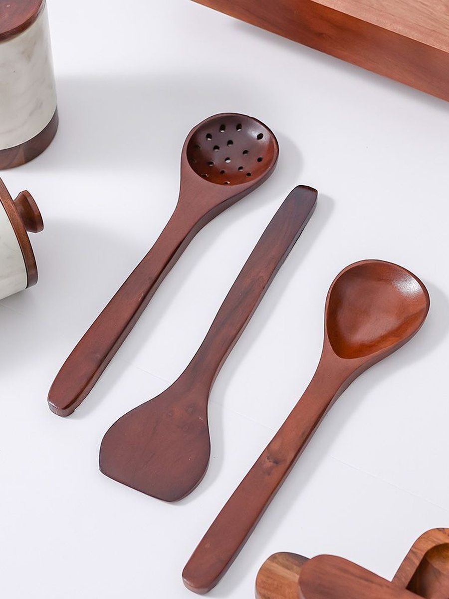 Chef's Delight Slotted Ladle Acacia Wood 7x30x2cm, Oak, Kitchen Tool For Food Preparation Cooking Serving And Everyday Tasks
