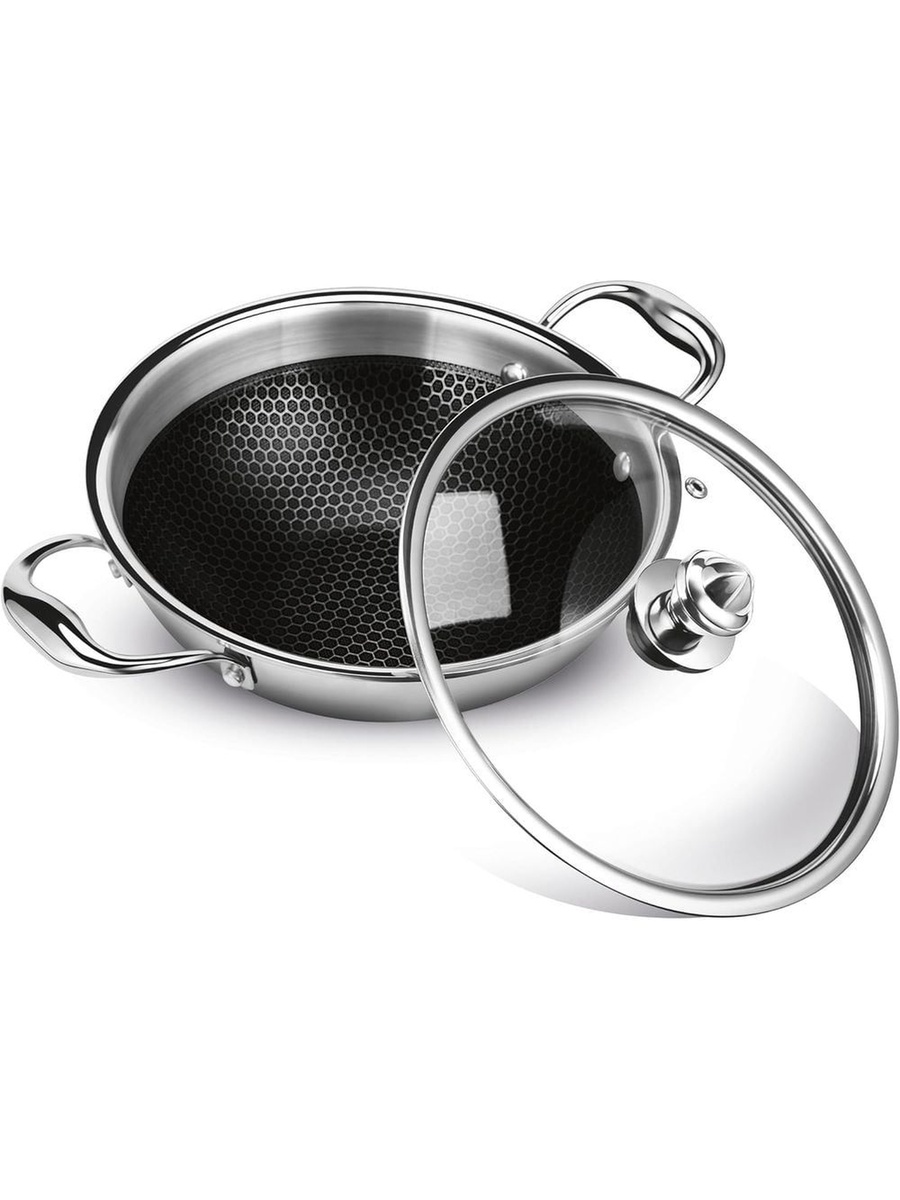 Milton Pro Cook Triply Hexa Tech Kadhai With Gl. Lid 26CM, Silver, Stainless Steel, Cookware For Daily Meal Preparation Kitchen Cooking And Serving