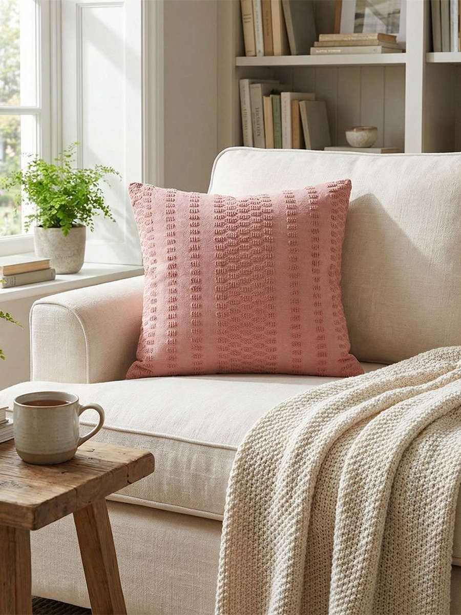 Gleam Dyed Open Weave Cushion Cover - Rose-45x45cm, Cotton, Cushion Cover For Sofa Bed Lounge Chair And Home Styling