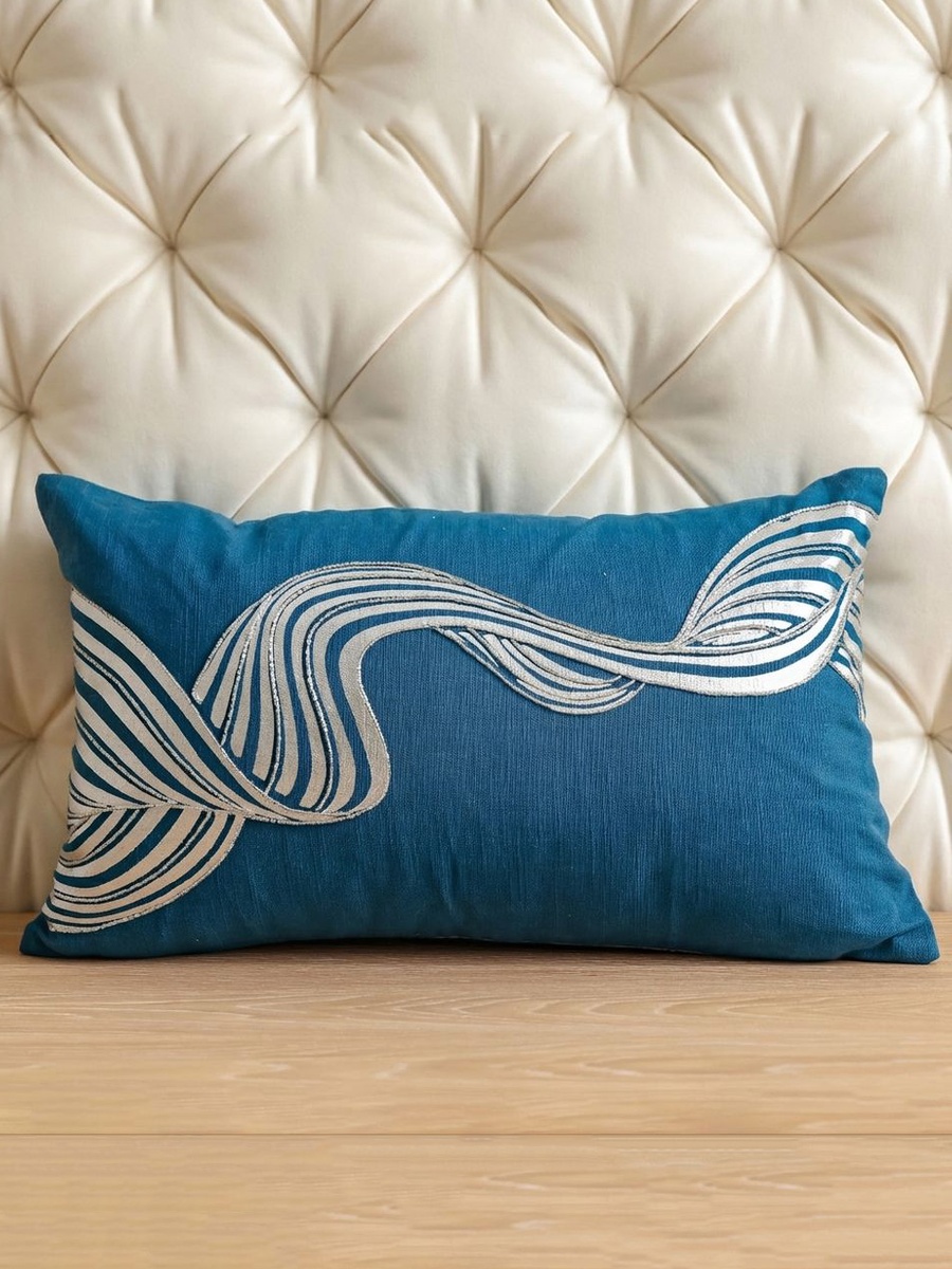 Haven Embellished Cushion Cover - 30x50cm, Moroccon Blue, Poly Blend, Cushion Cover For Sofa Bed Lounge Chair And Home Styling